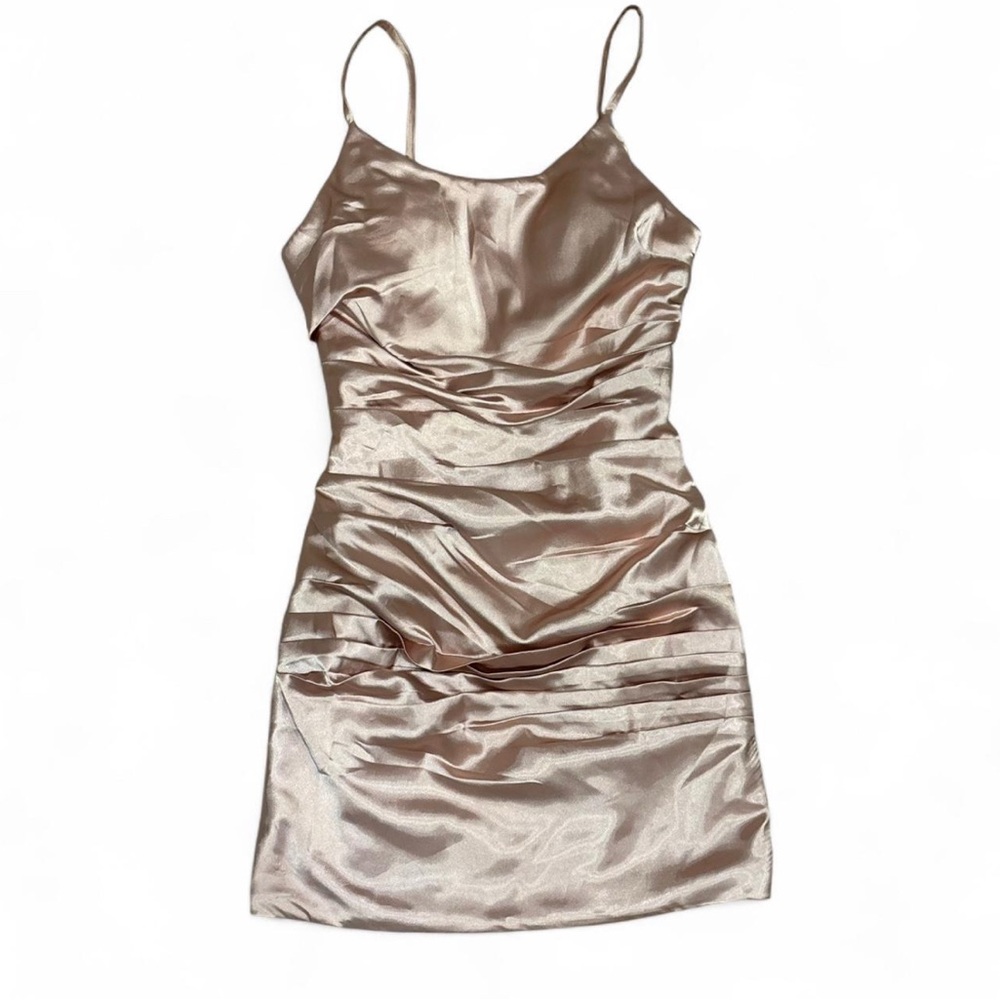 Gold Ruched Mini Slip Dress